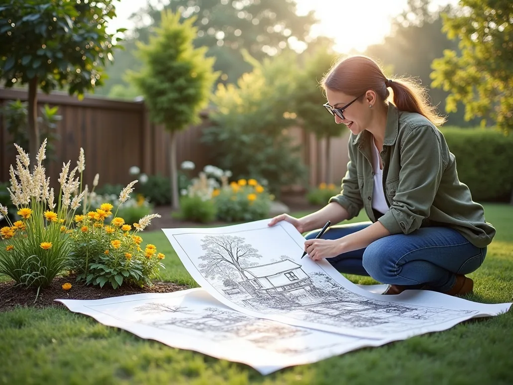 Landscape designer sketching garden plan